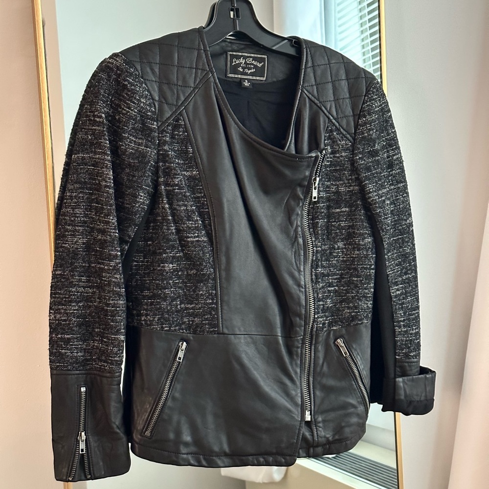 Lucky Brand Leather and Tweed Jacket